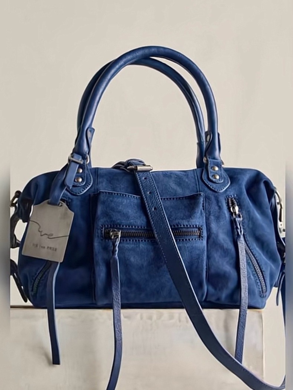 Free People We The Free Suede Baby Emerson Bag in Navy Blue NWT